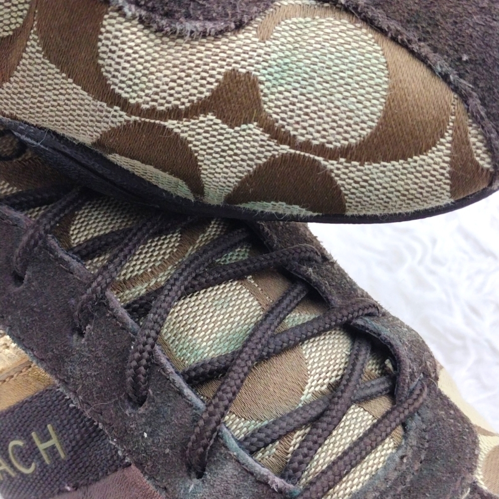 Coach Jayme Brown Suede Signature Canvas Metallic Detail Lace Up Sneaker - Picture 16 of 16